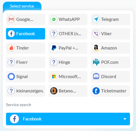 Selecionar Facebook e tipo de número